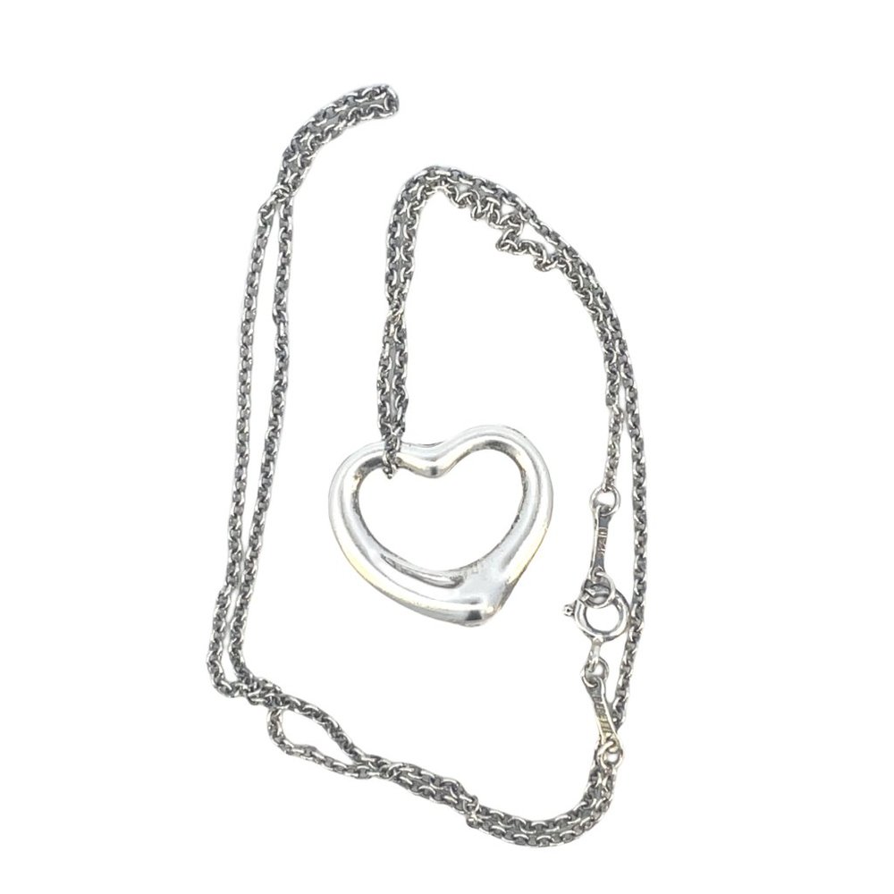 Tiffany & Co 925 Sterling Silver Elsa Peretti Open Heart 22mm Necklace w/ Pouch